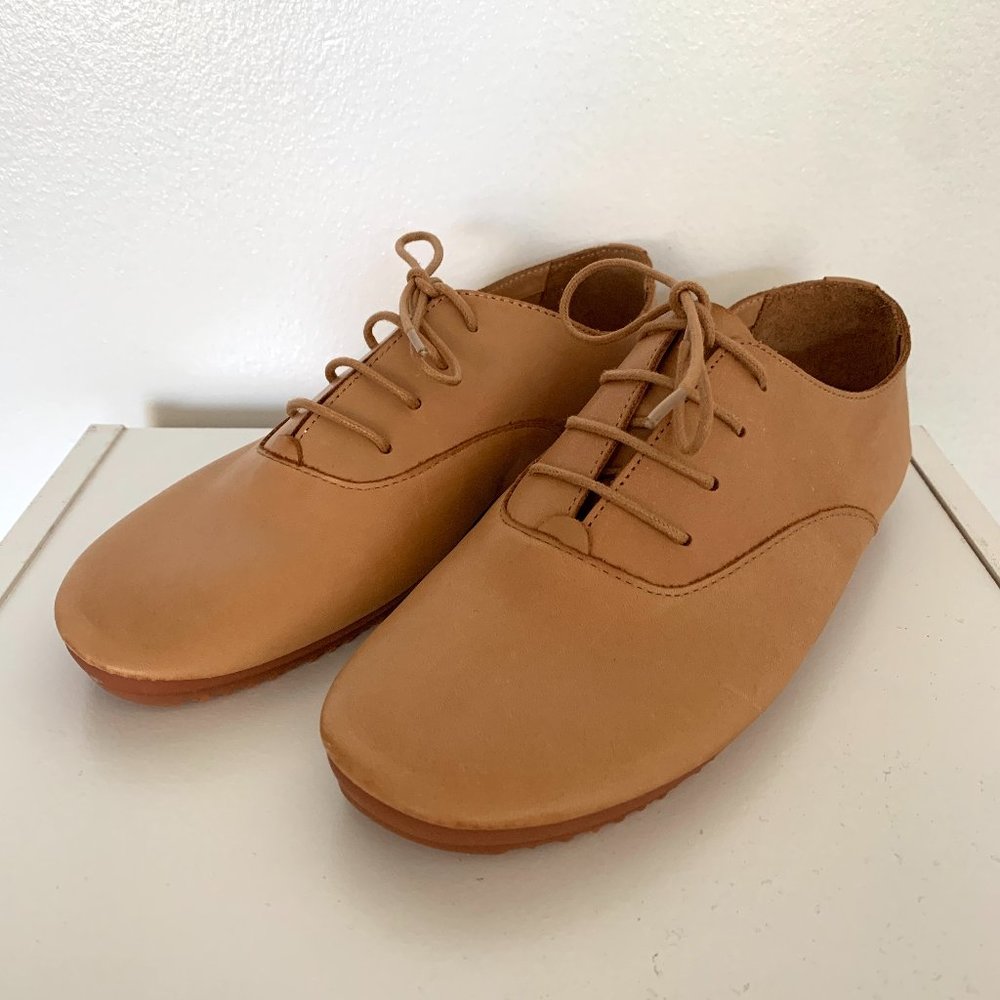 Another Sole Lucie II Smooth Maca Beige Soft Leather Lace Up Flats sz 36/6